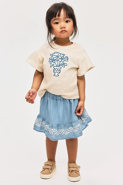 Embroidered-Detail Denim Skirt