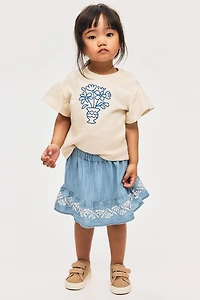Embroidered-Detail Denim Skirt