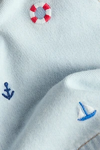 Embroidered-Detail Denim Shorts
