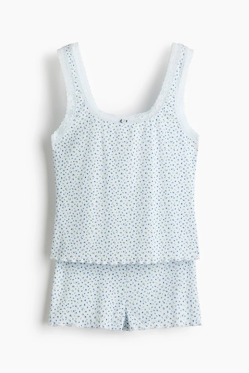 Pyjama côtelé avec dentelle