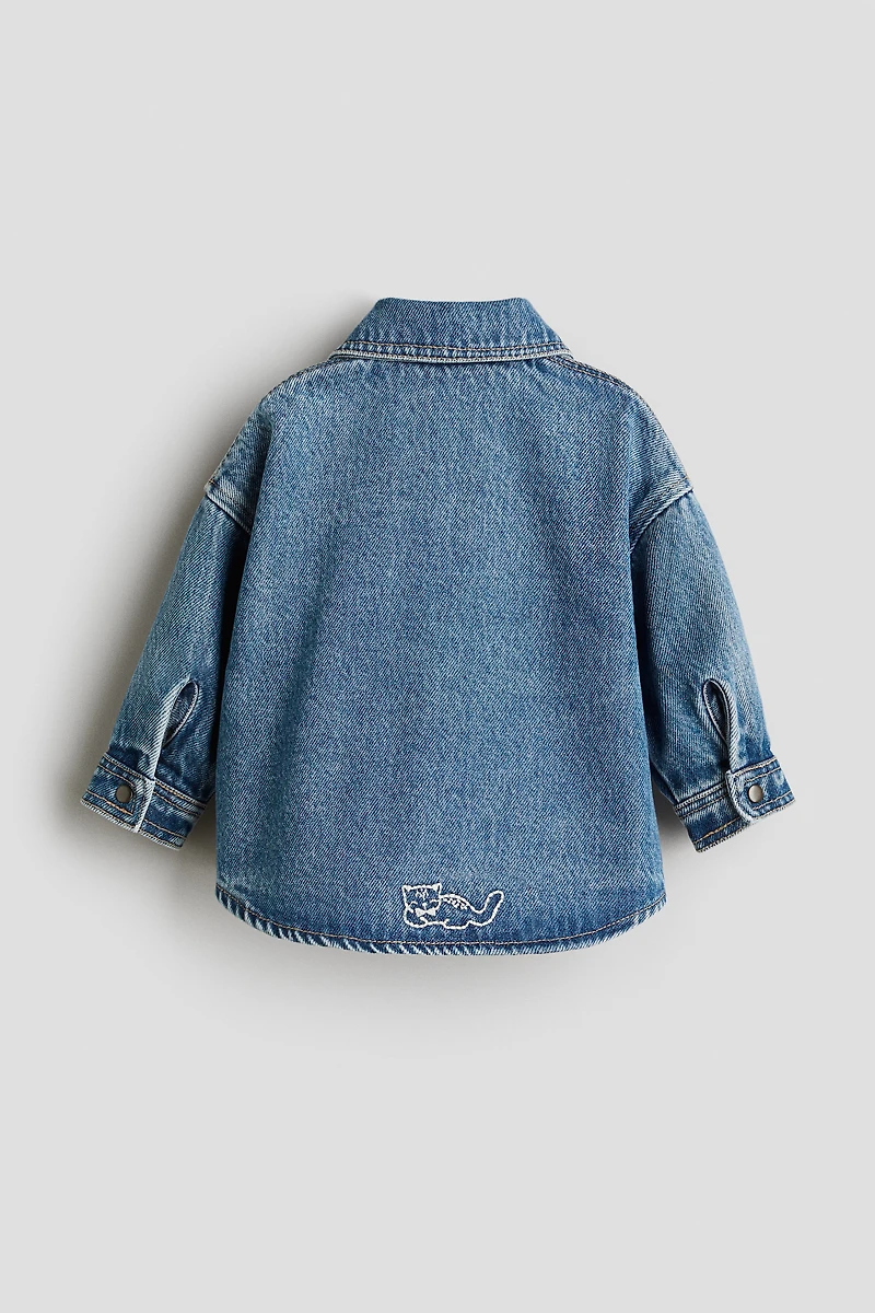 Embroidered-Detail Denim Overshirt