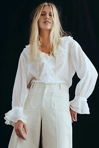 Wide-Leg Twill Pants