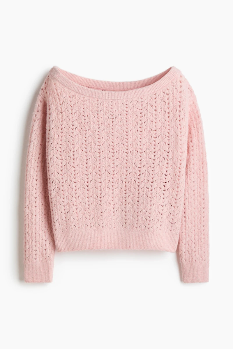 Pointelle-Knit Off-the-Shoulder Sweater