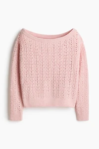 Pointelle-Knit Off-the-Shoulder Sweater