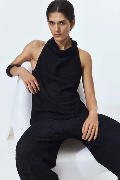 Crinkled Cowl-Neck Top