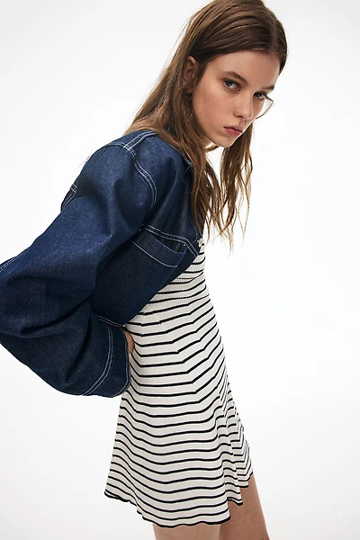 Rib-Knit Dress with Flared Skirt