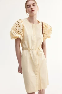 Dress with Eyelet-Embroidered Sleeves
