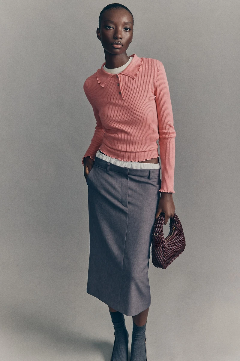 Rib-Knit Polo Sweater