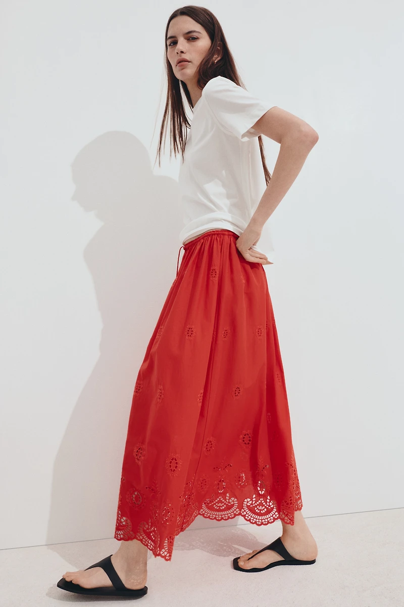 Eyelet-Embroidered Drawstring Skirt