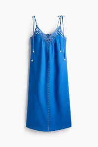 Eyelet-Embroidered Dress with Tie Shoulder Straps