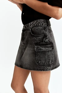 Denim Cargo Mini Skirt