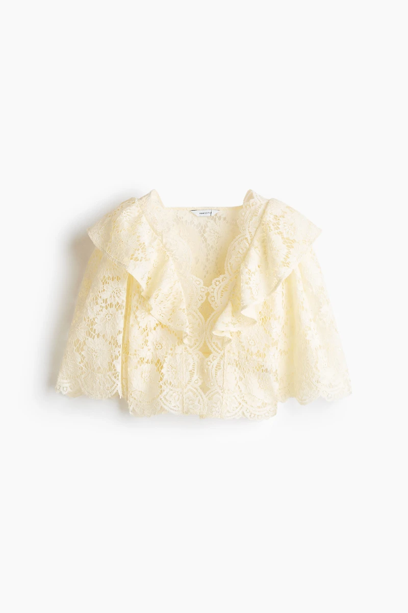 Flounce-Trimmed Lace Blouse