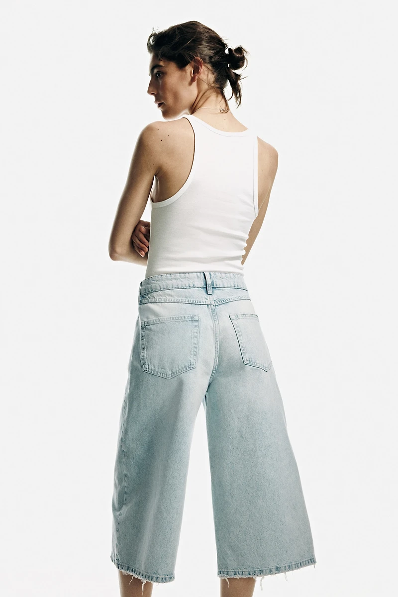 Wide-Leg Regular-Waist Culotte Jeans