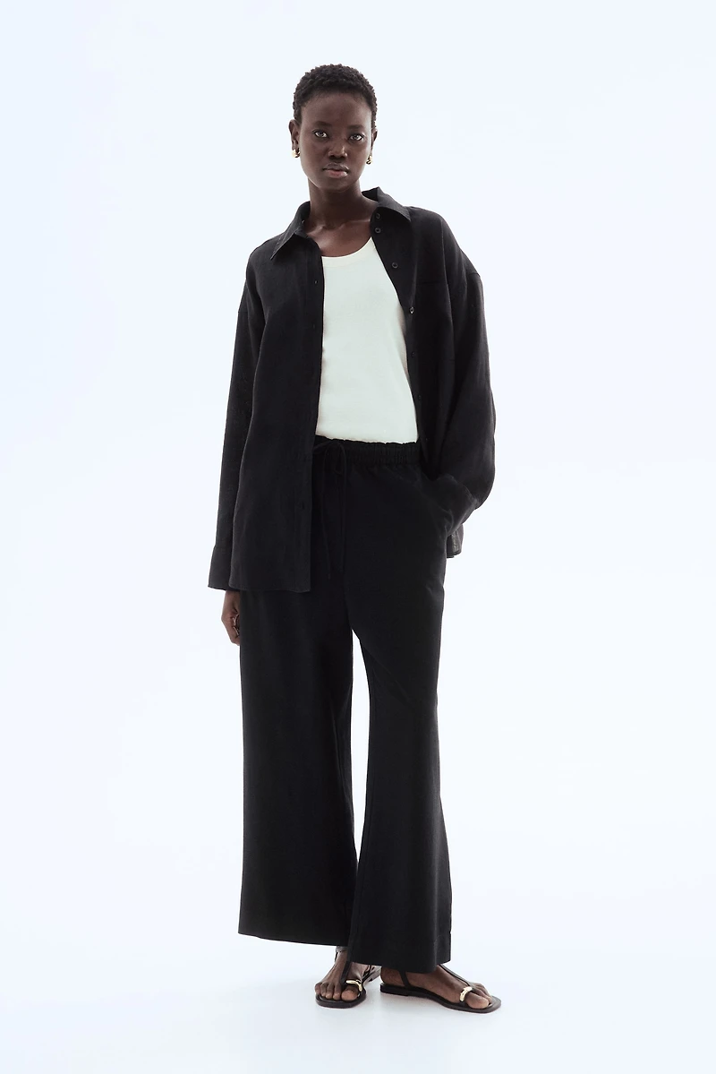Linen-Blend Crop Pants
