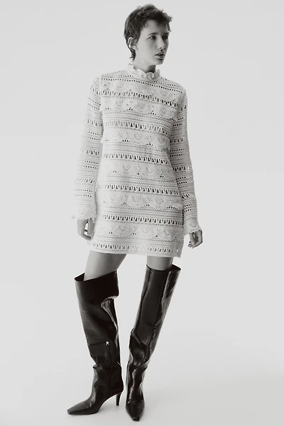 Crochet-Look Mini Dress