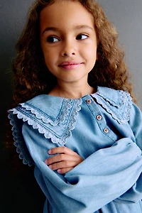 Denim Dress with Sailor Collar