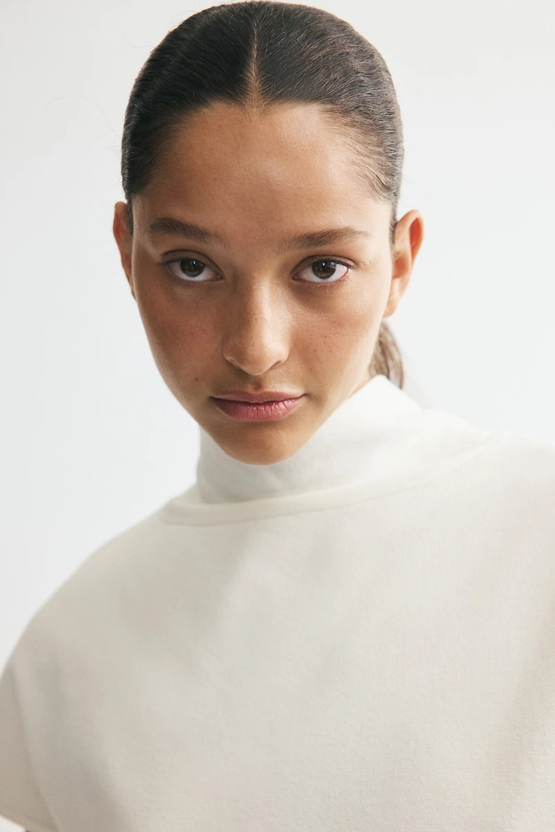 Fine-Knit Mock Turtleneck Top