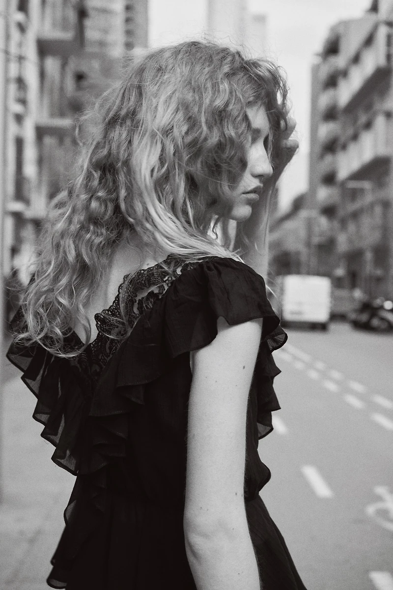 Flounce-Trimmed Lyocell Top