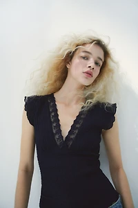 Lace-Trimmed Smocked Top