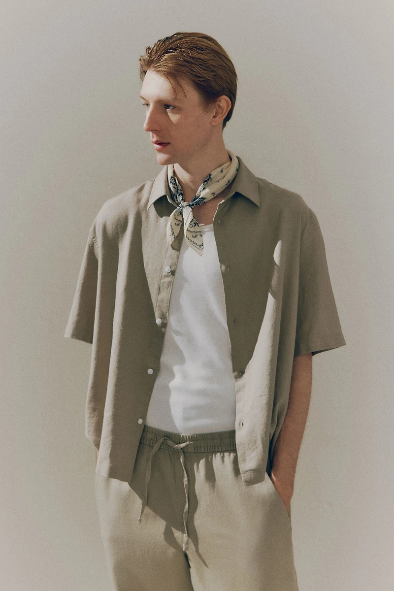 Loose-Fit Short-Sleeved Linen-Blend Shirt