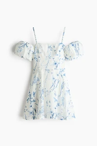 Linen-Blend Open-Shoulder Dress