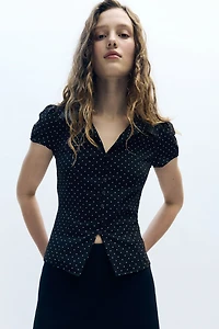 Button-Front Top with Collar