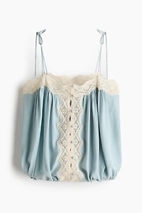 Lace-Trimmed Top with Tie Shoulder Straps