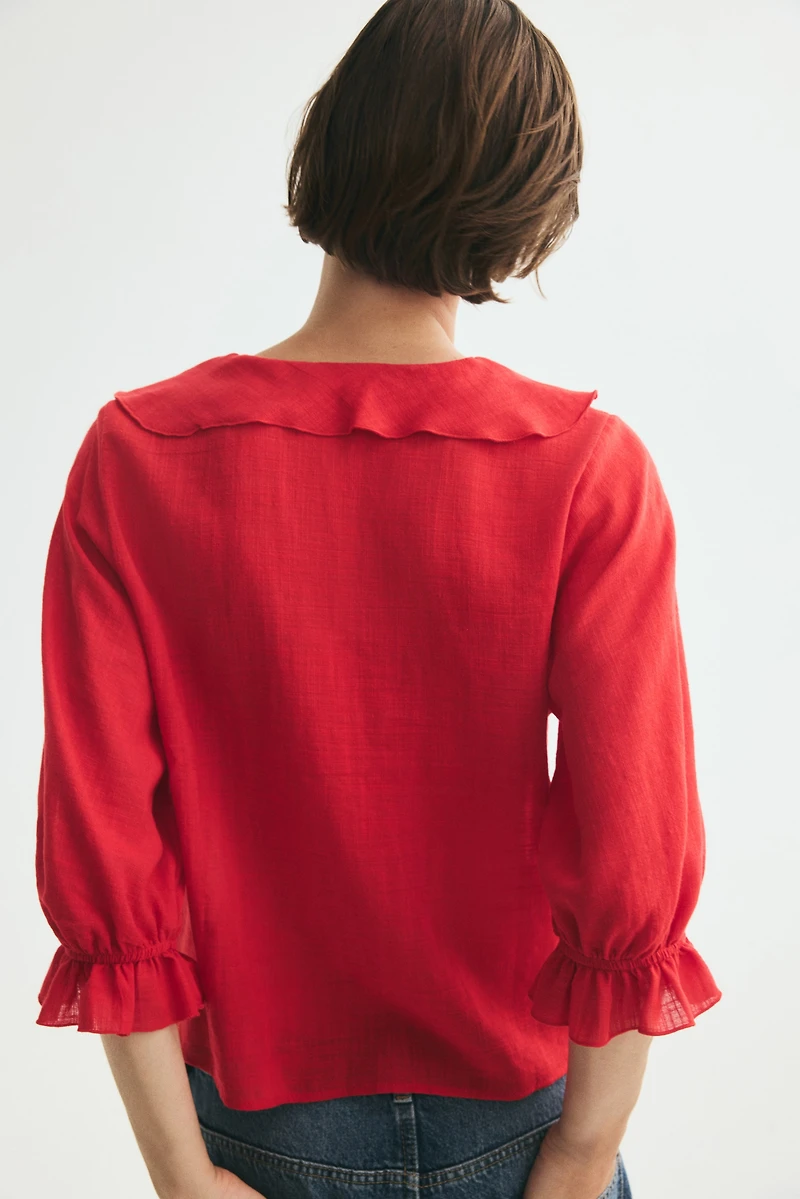 Flounced Cotton-Blend Blouse