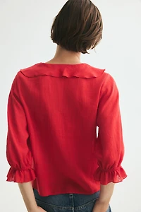 Flounced Cotton-Blend Blouse