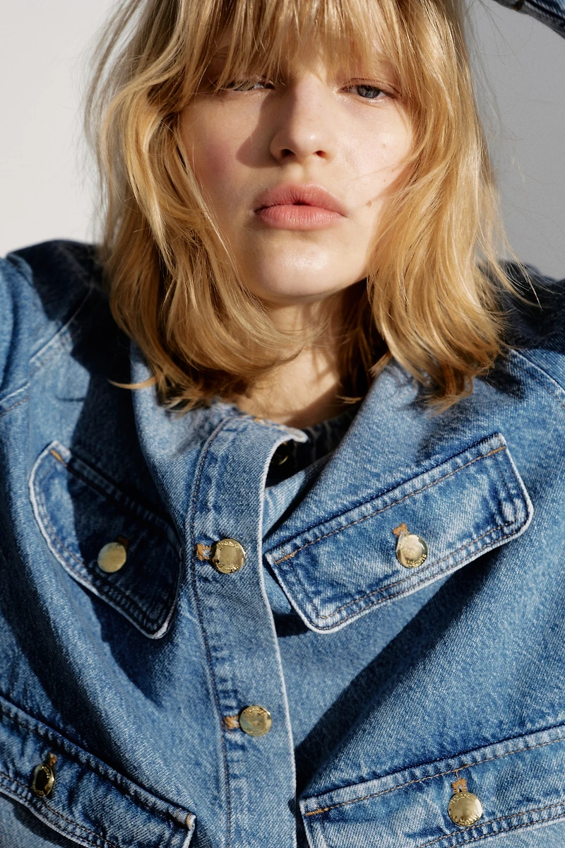 Veste sans col en denim