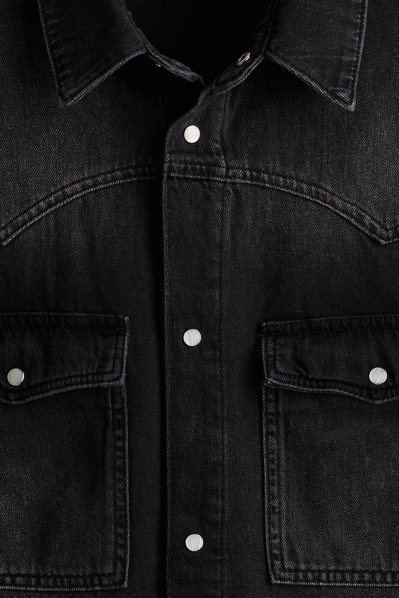Loose-Fit Short-Sleeved Denim Shirt