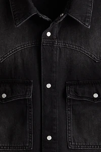 Loose-Fit Short-Sleeved Denim Shirt