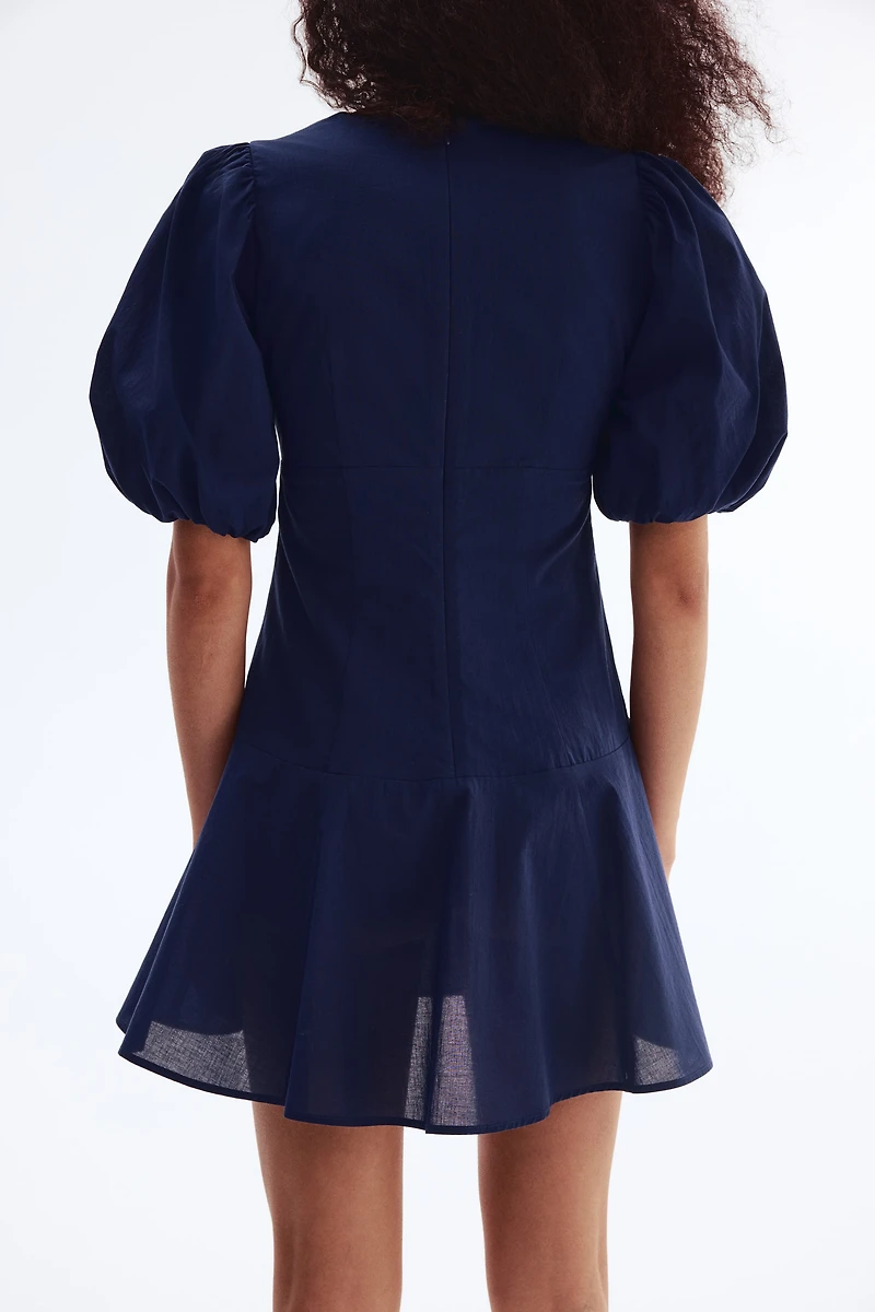 Balloon-Sleeved Cotton Dress