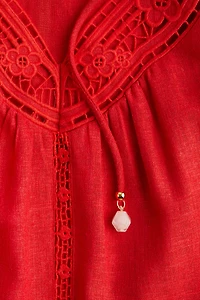 Eyelet-Embroidered Dress with Tie Shoulder Straps