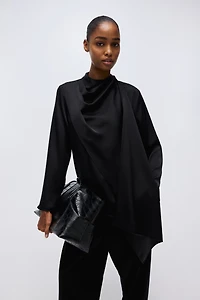 Shawl-Detail Satin Blouse