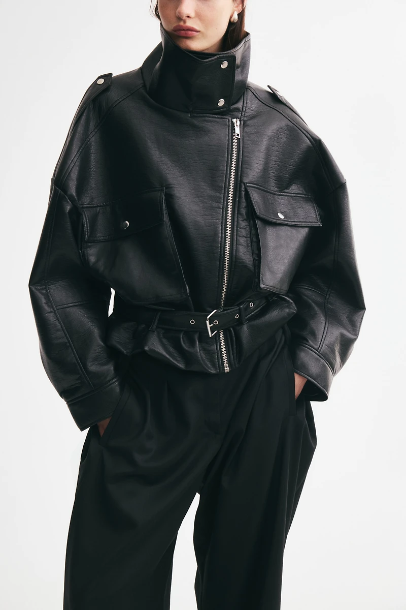 Belt-Detail Biker Jacket