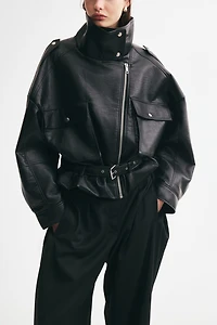 Belt-Detail Biker Jacket