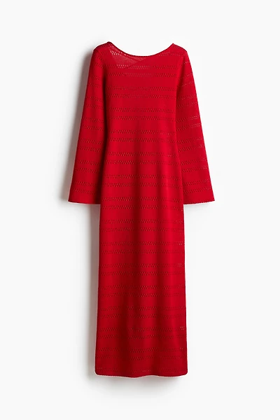 Lacing-Detail Hole-Knit Dress