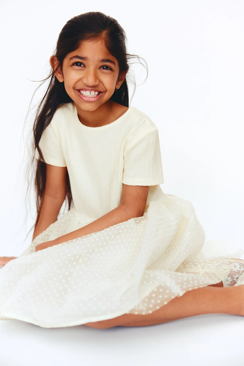 Dress with Flock-Print Tulle Skirt