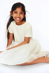 Dress with Flock-Print Tulle Skirt