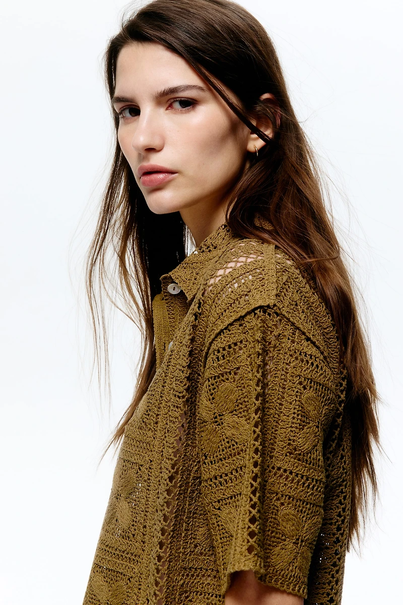 Crochet-Look Silk-Blend Shirt