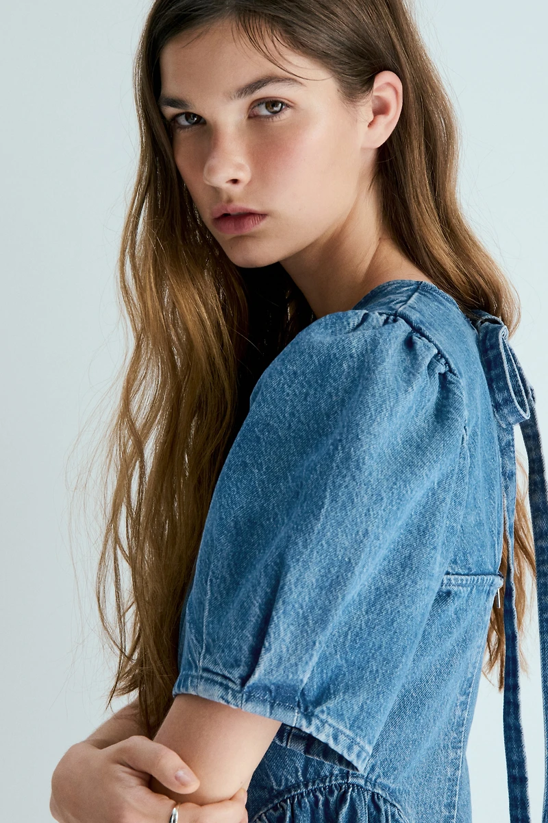 Flared-Skirt Denim Dress