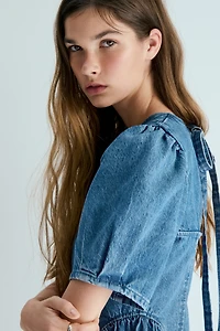 Flared-Skirt Denim Dress