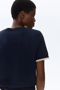 Lace-Trimmed Fine-Knit Top