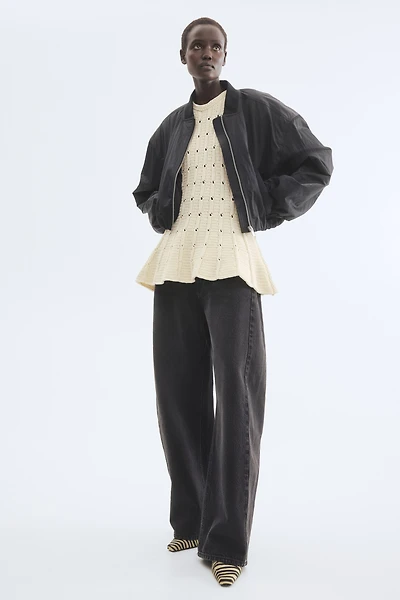 Pointelle-Knit Peplum Top