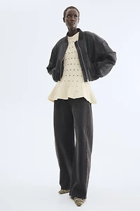 Pointelle-Knit Peplum Top