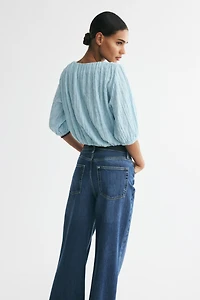 Textured Bubble-Hem Blouse