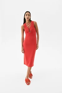 Ribbed Lace-Up Dress