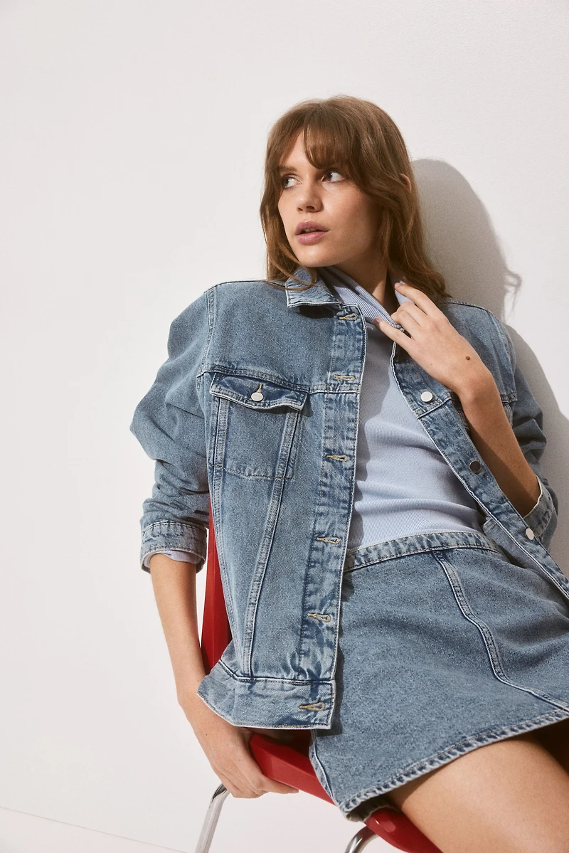 Denim Jacket with Shoulder Pads