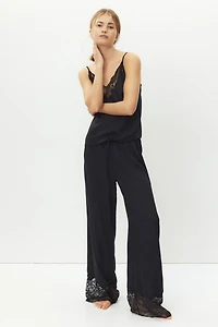 Lace-Trimmed Satin Pajama Pants